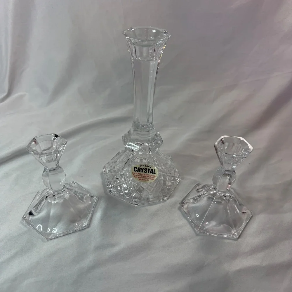 Legacy collection produced by Anchor Hocking. 3 piece crystal candle set